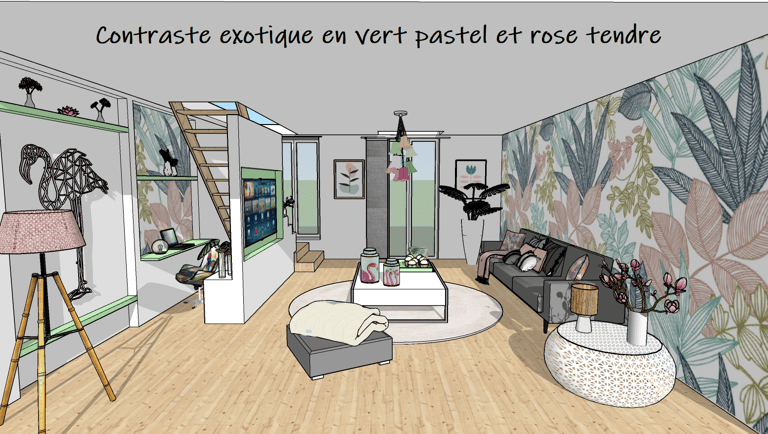 étude colorée : exotique vert et rose