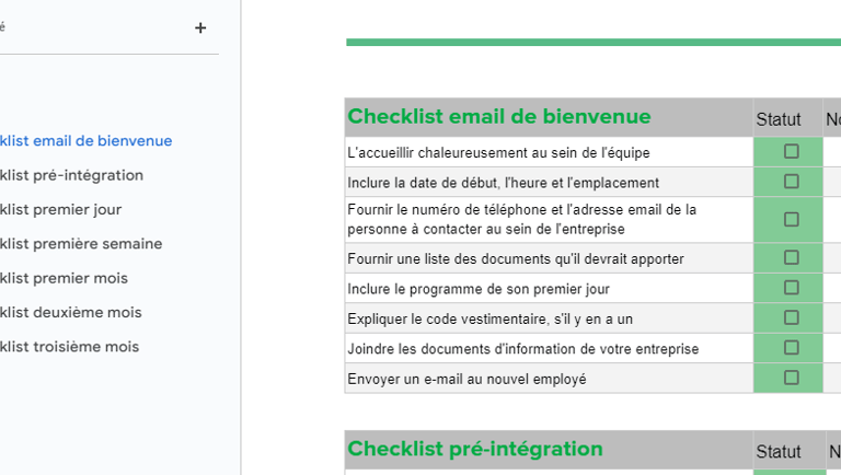check list pour l'intégration d'un nouveau salarié