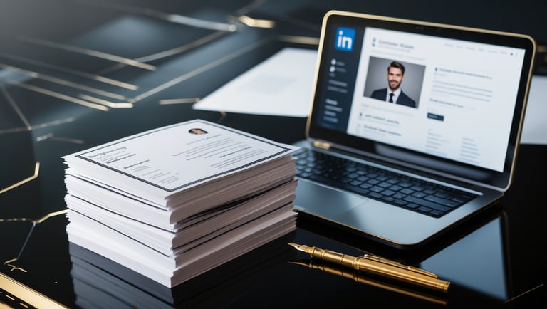 a stack of papers and a laptop computer on a desk