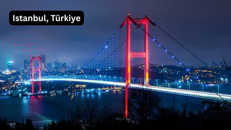 A stunning night shot of the Bosphorus Bridge (officially known as the 15 July Martyrs Bridge) in Is