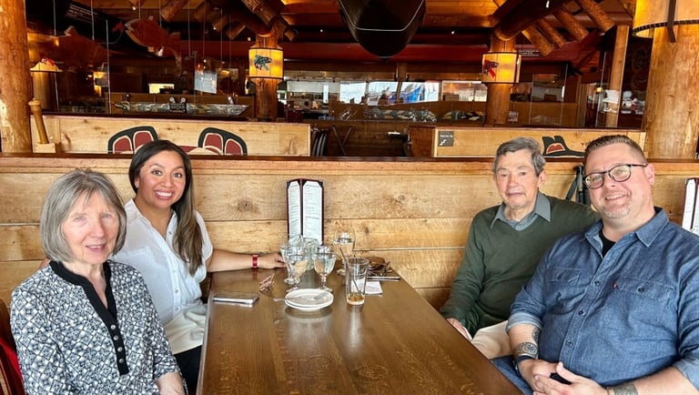 a group of people sitting at a table