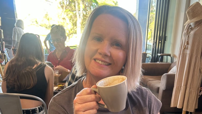 saira mussared having a coffee