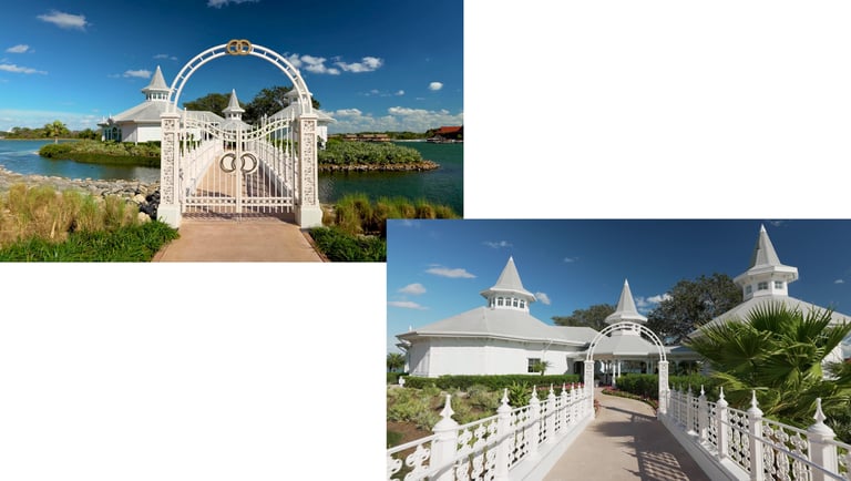 Exterior view of Disney's Wedding Pavilion at the Grand Floridian Resort, a premier venue for Disney Fairy Tale Weddings.