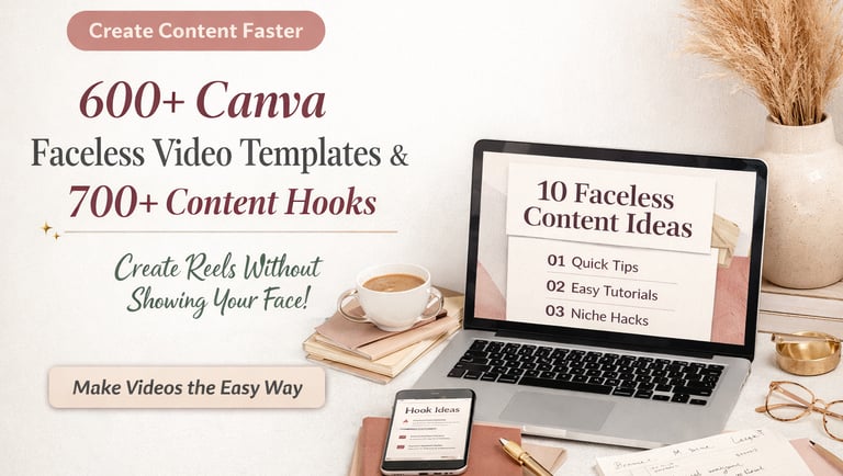 canva faceless video and canva faceless reels templates, content hooks, CTAs