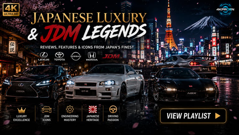 4K reviews of Lexus, Nissan GT-R, Honda, Toyota and iconic Japanese luxury and JDM performance cars