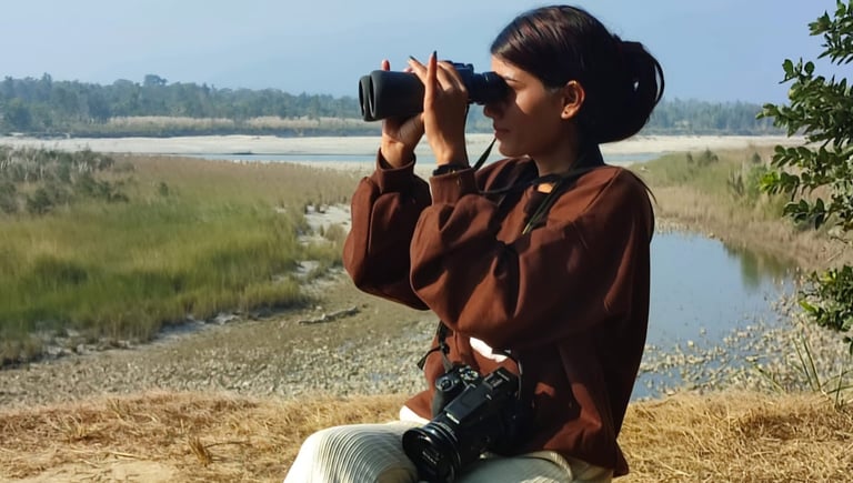 binocular observation near the river in Bardiya Park