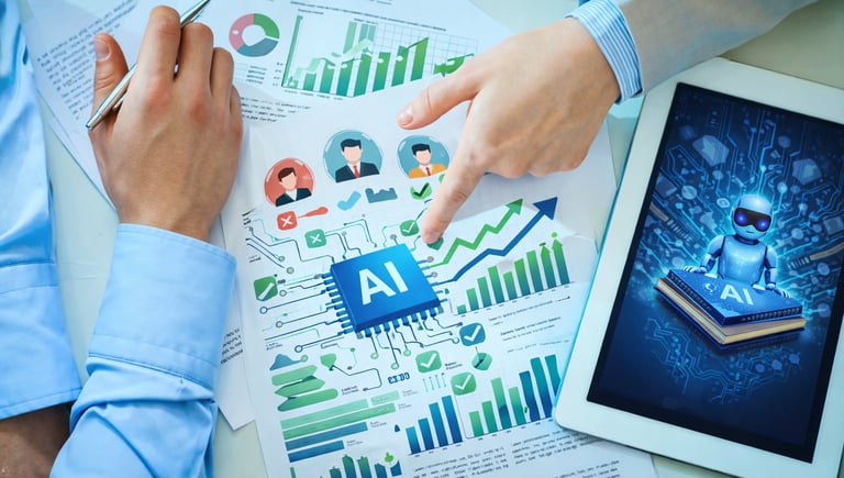 AI-powered lead qualification analysis showing data dashboards, performance metrics, and predictive 