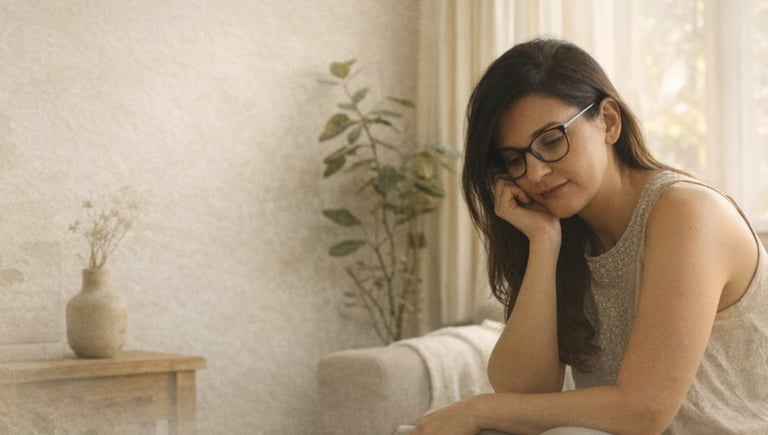 Carla Nascimento em atitude reflexiva ancorando frase: ocupe sua vida com presença, desejo e verdade