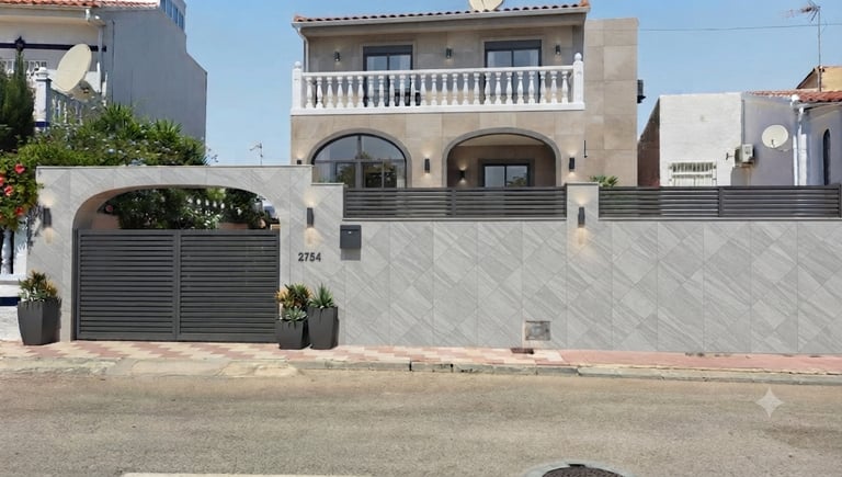 A striking, timeless contrast is provided by the powder-coated aluminum elements in anthracite