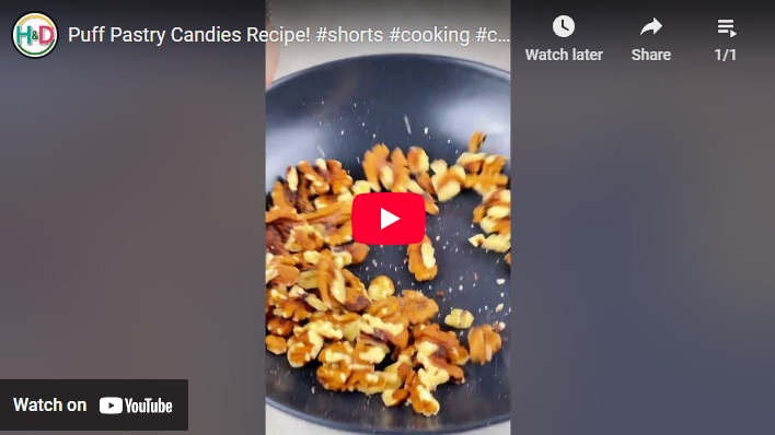 Easy puff pastry cookies with jam and walnuts