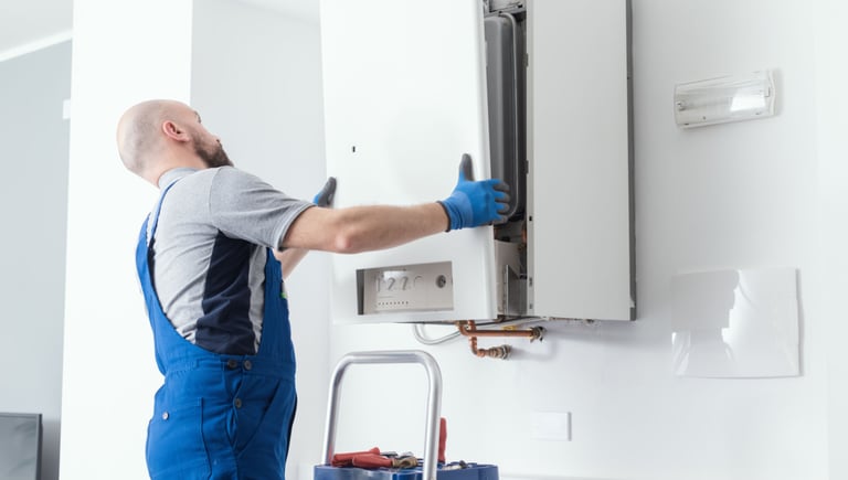 a man in overalls and overalls, a blue overall and a blue overall