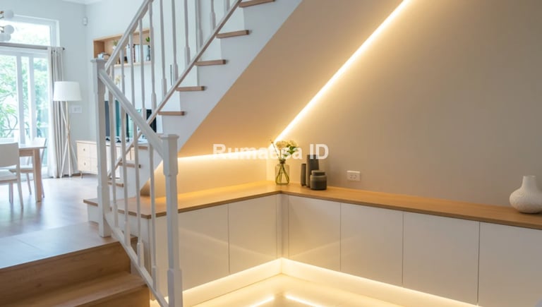 Lemari bawah tangga pintu flat minimalis