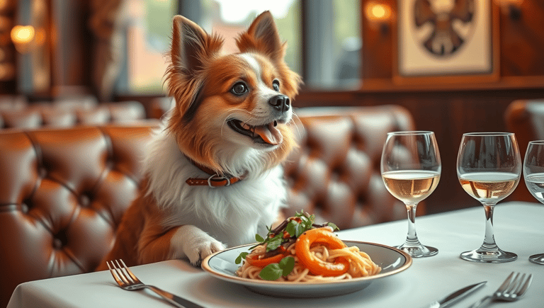 un chien au restaurant gastronomique