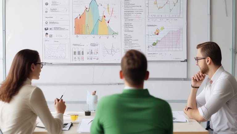 A small business owner reviewing financial charts with a fractional CFO in a cozy office.