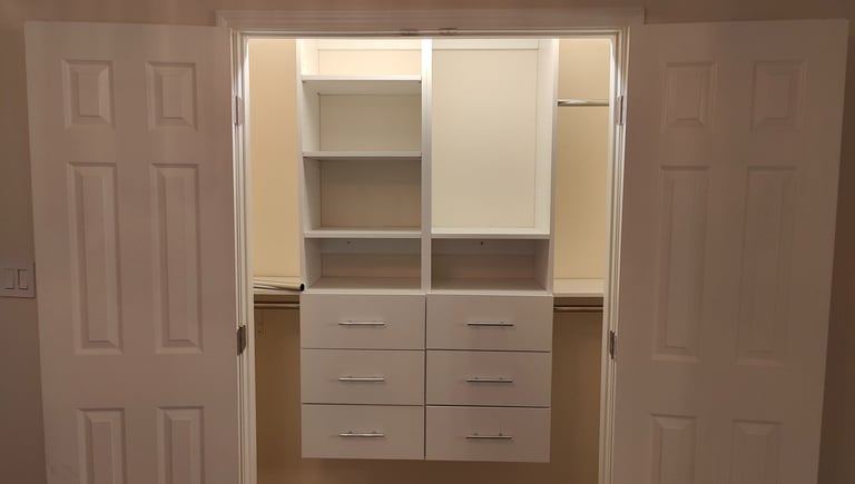 Custom closet and shelving system installation in a Lawrenceville, GA home