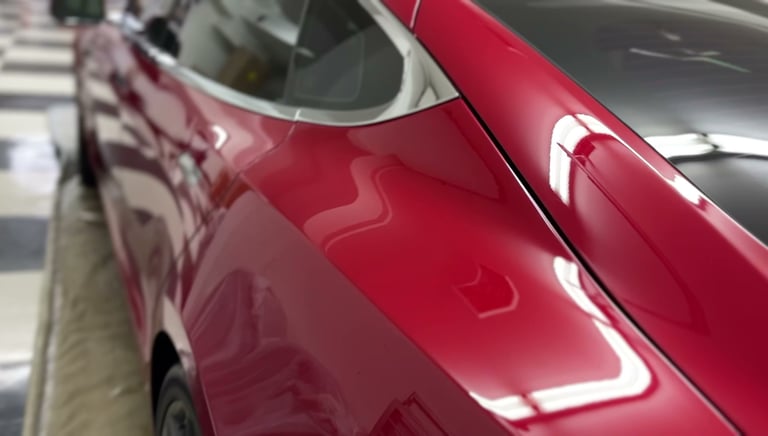 ceramic coating on red tesla