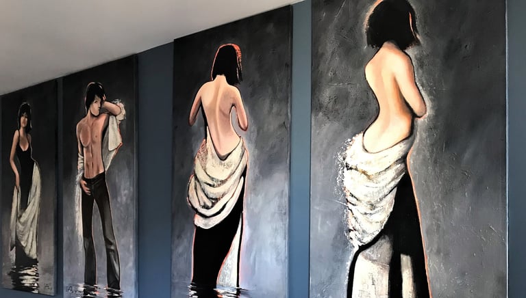 Figurati paintings on the wa art imagery in black white and light series by Maya Britan I Am One ART