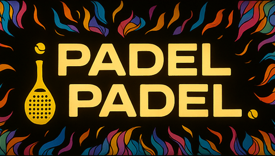 ¡Padel Padel! logo with a colourful, vibrant background commonly seen at carnivals