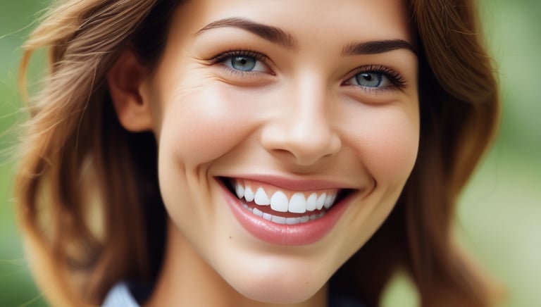 Before and after results of a teeth whitening procedure.