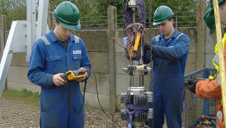 a group of men in blue workwears and safety gear