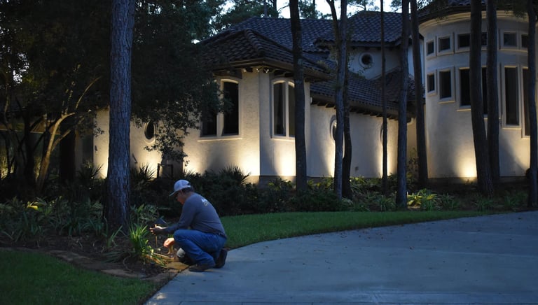 lighting technician servicing a path light fixture