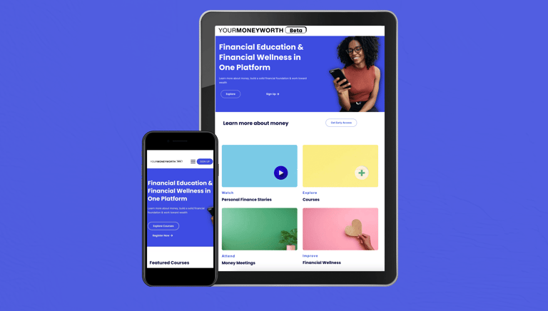 Mobile phone and tablet wiith your money worth website on it