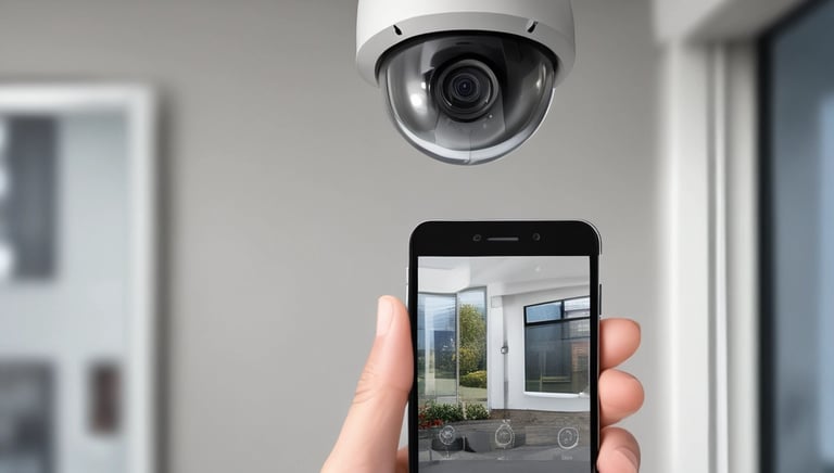 A user accessing security camera footage on a device.