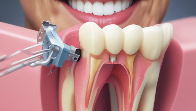 Before and after results of a teeth whitening procedure.