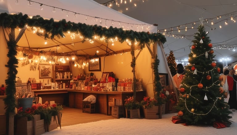A group of people engaged in a crafting workshop, making holiday decorations together.