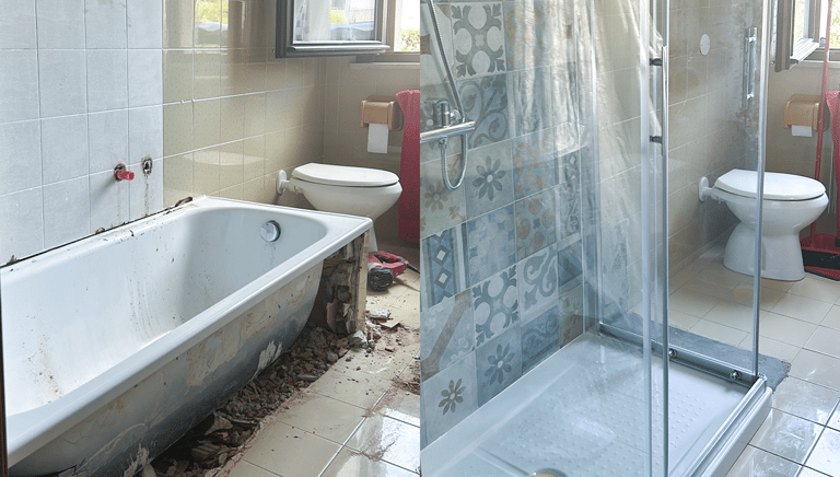 Ristrutturazione da vasca a doccia in un giorno, con prezzo fisso, materiali italiani