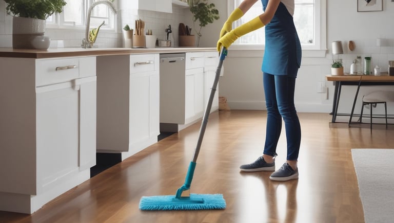 A dry cleaning shop named 'HLP Cleaners' is located on a dimly lit street. The store has a prominent sign above the entrance, and its windows are illuminated with a warm yellow light. A sign on the door lists services such as dry cleaning, laundry, and suede & leather cleaning. The building exterior is simple with a combination of dark tiles and light-colored upper walls. The entrance is flanked by two closed doors, likely of neighboring establishments.