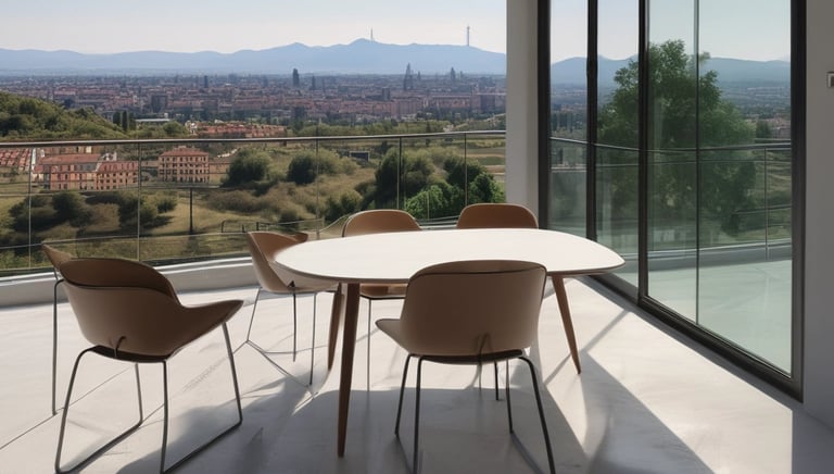 A commercial property featuring two buildings with metal roofs, situated in an industrial area. Several parked vehicles, including vans and cars, are seen near the buildings. The surroundings are well-maintained with greenery and clear weather with blue skies and clouds in the background.