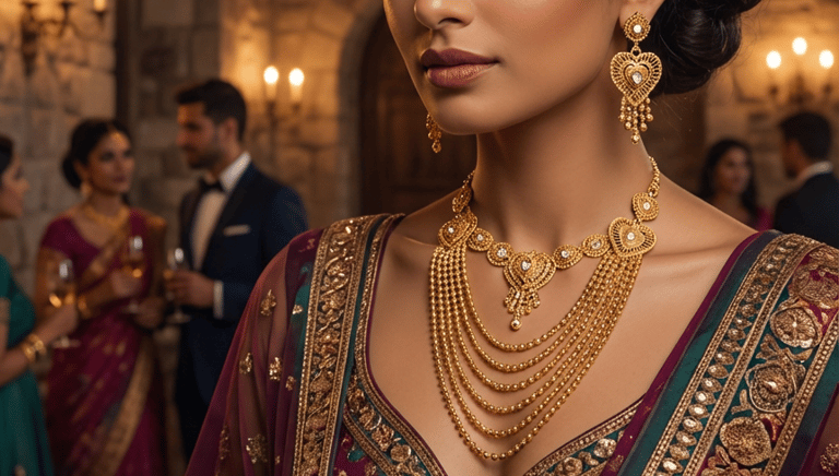 Golden Brass Bridal Collection Traditional Necklace Jewellery Set with Matching Earrings for Women 