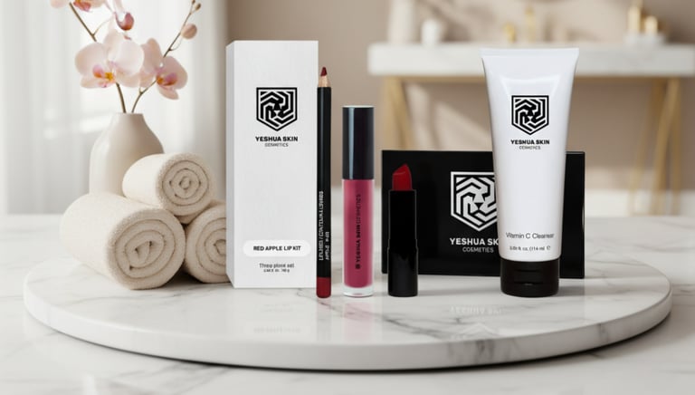 a table with beauty products on it