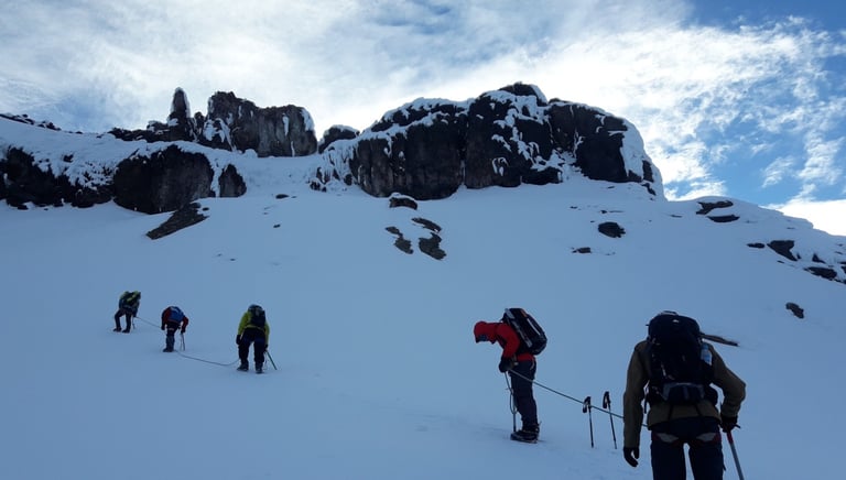 rope teams on the way to Carihuairazo summit