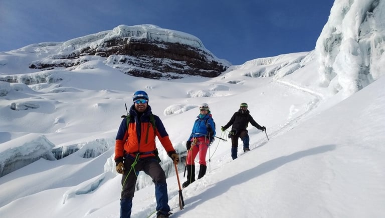 team descending from Cotopaxi summit