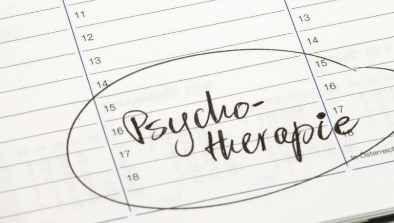 die Seite eines Wochenkalenders mit einem Psychotherapie Termin umkreist