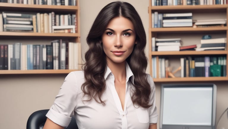 A confident business consultant discussing strategy with clients in a modern office.