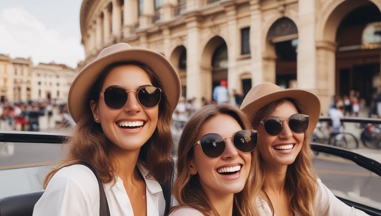 Elegant traveler admiring a stunning mountain vista during a luxury tour