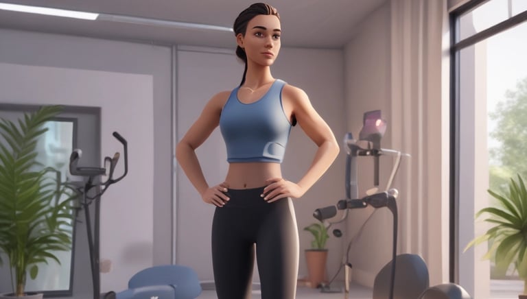 An AI avatar designed as a fitness coach, engaging with users.