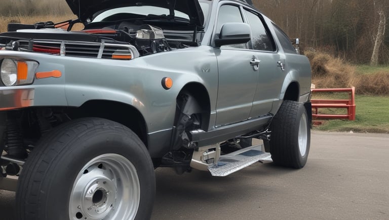 Technician helping a driver change a flat tire on the roadside.