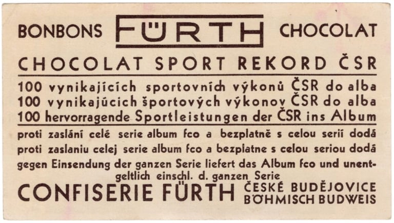 1934 Bonbons Fürth ChocolatStar Sport Rekord Čsr #86 Ymca Praha Basketball Team (Czechoslovakia) (ba
