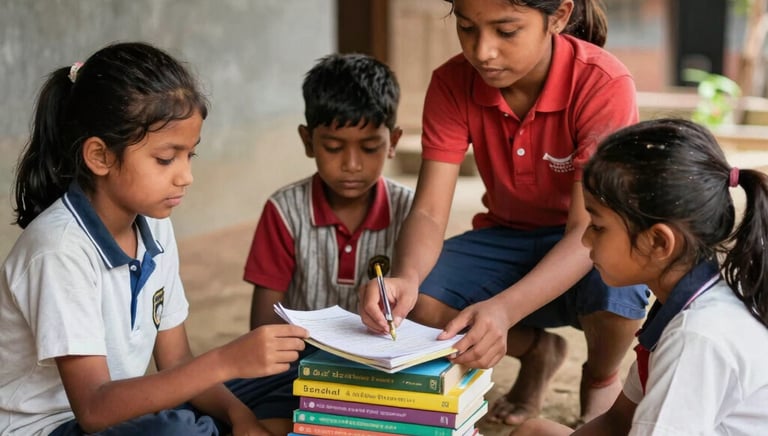 Children engaged in a lively classroom session with bright educational materials.