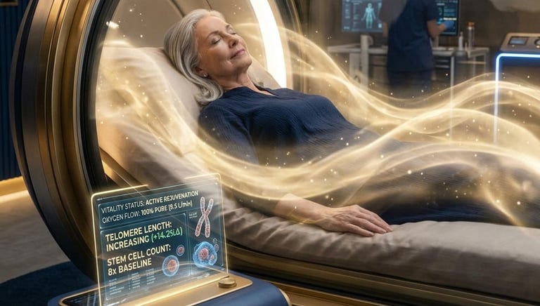 Elder woman doing hyperbaric oxygen therapy