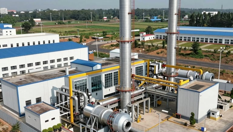 Technicians inspecting and fine-tuning industrial plant machinery under bright factory lights.