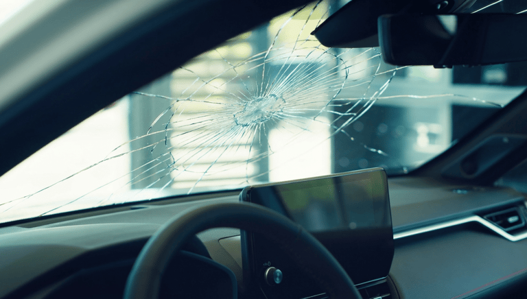 pare-brise fissuré avant réparation