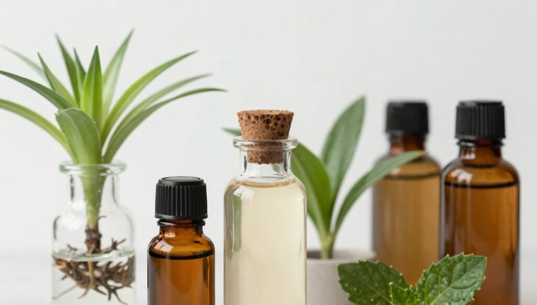 A cozy corner with essential oil diffuser releasing gentle mist surrounded by small potted plants