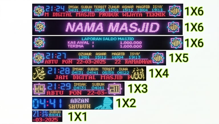 Jual jam sholat masjid model running teks 1 baris