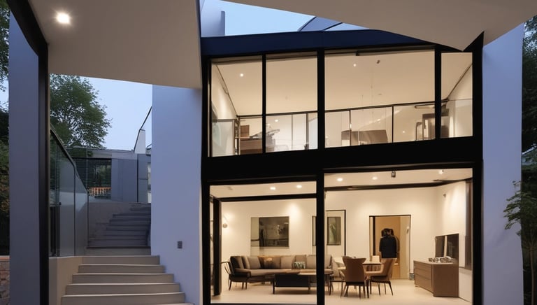 Construction site in the Balearic Islands showing workers building a modern home.
