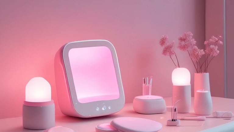 Set of elegant skin rollers and gua sha stones resting on a soft pink fabric.